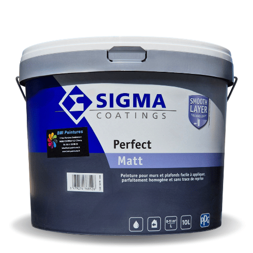 La Sigma Perfect Matt est une peinture 100% acrylique extra mate d'aspect parfaitement homogène et sans reprise pour murs et plafonds en intérieur.