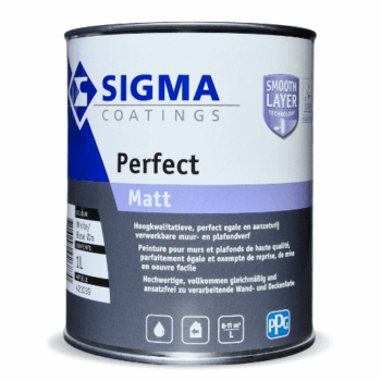 La Sigma Perfect Matt est une peinture 100% acrylique extra mate d'aspect parfaitement homogène et sans reprise pour murs et plafonds en intérieur.