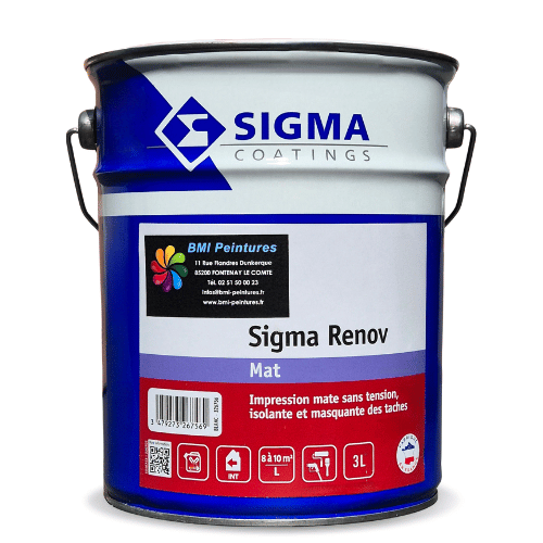 Sigma Renov 3L La Sigma Renov est une peinture impression finition mate à base de résines longues en huile, isolante et masquante les taches.