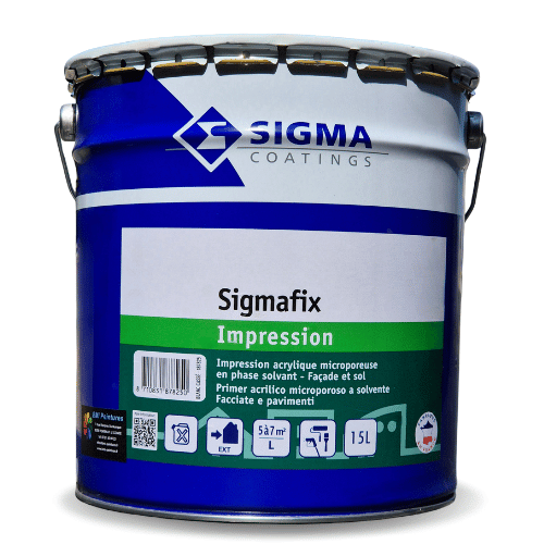 Sigmafix 15L Impression en phase solvant, pour l’imprégnation des supports poreux et la fixation des fonds pulvérulents pour travaux neufs et rénovations.