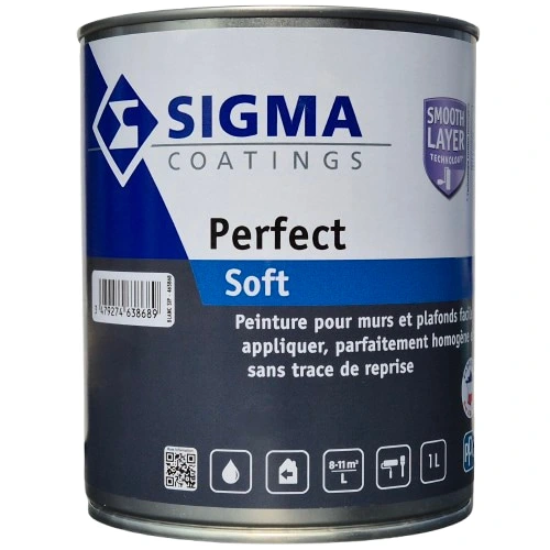 Sigma Perfect soft est une peinture veloutée pour murs et plafonds facile à appliquer, parfaitement homogène et sans reprise