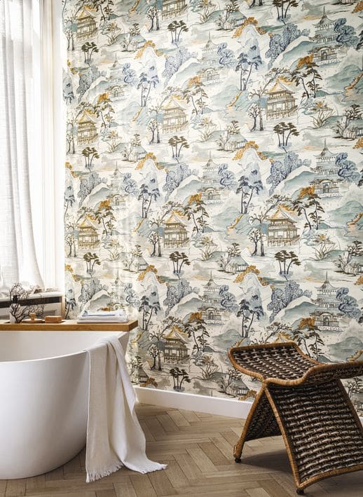 Papier peint Casamance Archipel Nara Blanc-Celadon 75310202 ambiance 1