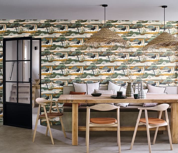 Papier peint Casamance L'Ile aux Oiseaux Cap Ferret Cyprès-Ocre 75870406 ambiance 1