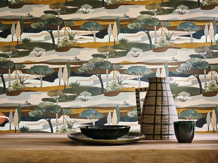 Papier peint Casamance L'Ile aux Oiseaux Cap Ferret Cyprès-Ocre 75870406 ambiance 2