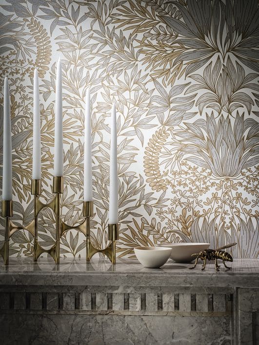 Papier peint Casamance Square Jasmin Chardon Blanc-Doré 75733160 ambiance