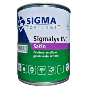 Sigmalys EVO Satin est une peinture satinée pochée aux copolymères acryliques en dispersion aqueuse
