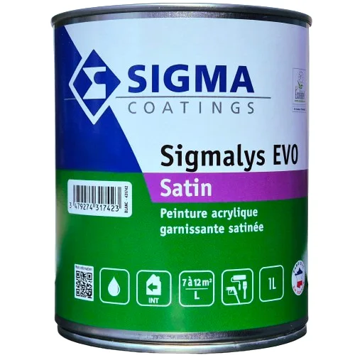 Sigmalys EVO Satin est une peinture satinée pochée aux copolymères acryliques en dispersion aqueuse