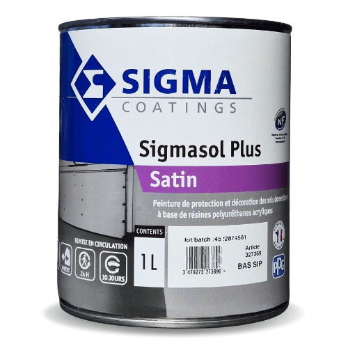 Sigmasol Plus 1L Sigmasol PLus est une peinture pour sol à base de résines acryl-uréthanes monocomposante à destination de tous les sols domestiques.