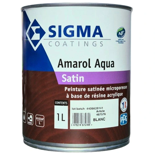 Amarol Aqua est une peinture satinée microporeuse, à base de résines acryliques en dispersion aqueuse, pour la décoration et la protection des surfaces bois