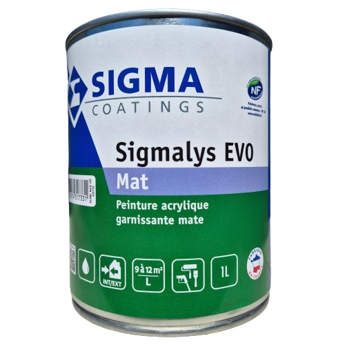 Sigmalys EVO Mat est une peinture acrylique mate - Structure garnissante atténuant les imperfections du support, pour l'intérieur et l'extérieur: sous abris