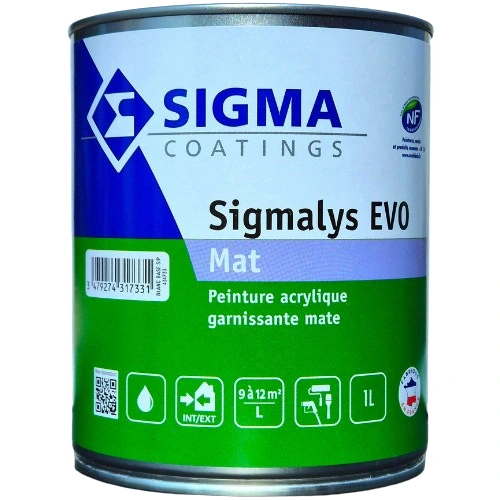 Sigmalys EVO Mat est une peinture acrylique mate - Structure garnissante atténuant les imperfections du support, pour l'intérieur et l'extérieur: sous abris