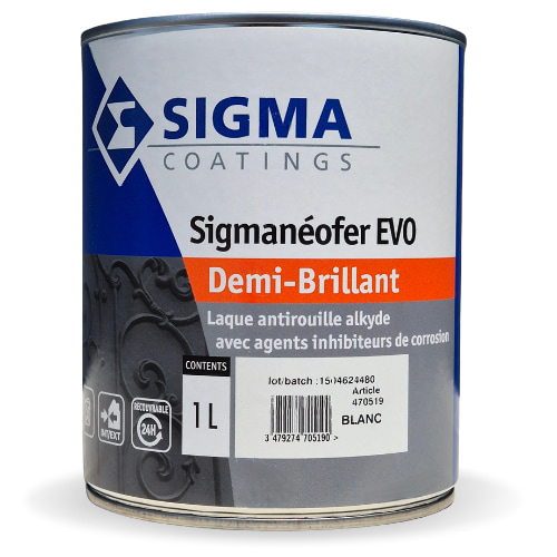 Peinture laque alkyde de finition demi brillante, inhibitrice de la rouille, pouvant être utilisée comme primaire antirouille