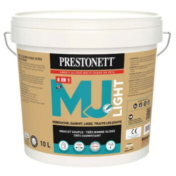 Prestonett MJ Light un enduit allégé multi-usage en pâte pour l'intérieur. Il est 4 en 1, très garnissant et d'un grand confort d'utilisation.