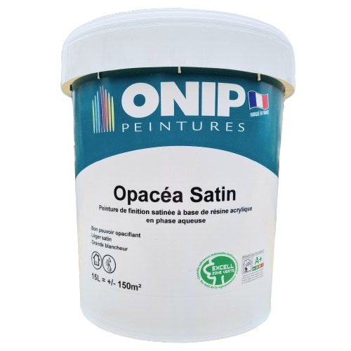 Opacéa Satin de la marque Onip est une peinture acrylique de finition pour la protection et la décoration des murs, en particulier des pièces humides.