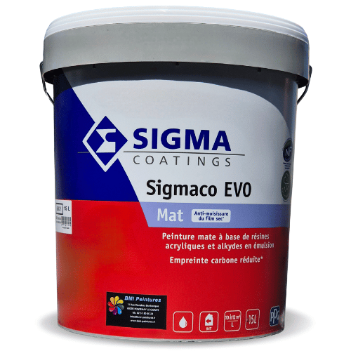 Peinture mate à base de résines acryliques et alkydes en émulsion biosourcée, additivée anti-moisissures, avec label NF Environnement.