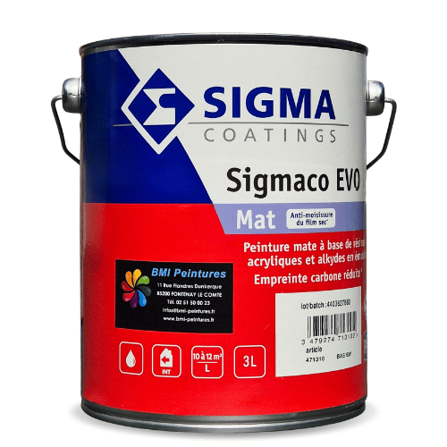 Peinture mate à base de résines acryliques et alkydes en émulsion biosourcée, additivée anti-moisissures, avec label NF Environnement.