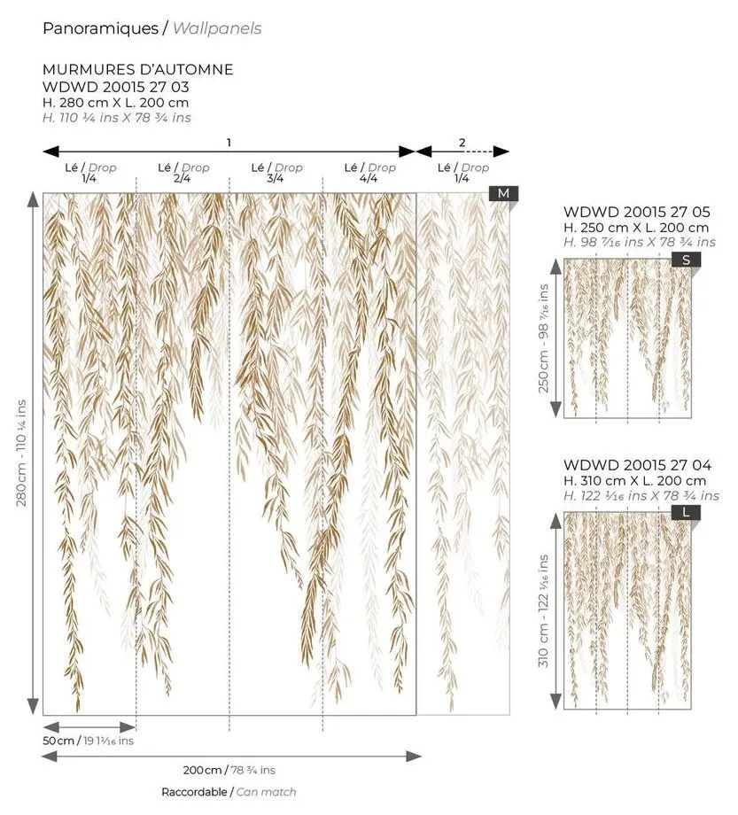 Casadeco Wonderwalls 2 Murmures D'Automne Tabac Rapport Panoramique Casadeco de la collection Wonderwalls 2 qui représente la ramure d'un saule pleureur, disponible en 3 coloris : noir, vert et tabac.