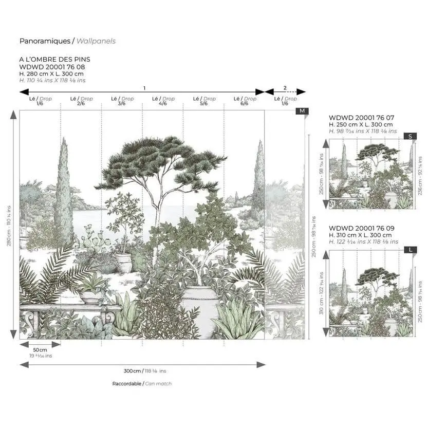 Rapport Casadeco Wonderwalls 2 A l'Ombre des Pins Vert Eucalytus Panoramique Casadeco de la collection Wonderwalls 2 avec des teintes subtiles de vert et de gris pour une ambiance calme et naturelle.