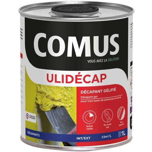 Ulidécap de Comus est un décapant en gel à action rapide (5 à 20 minutes) adapté à tous les types de peintures et de vernis.