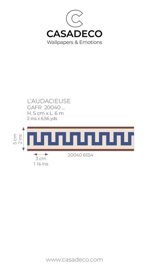 Frise L’Audacieuse de la collection Galons et Frises par Casadeco avec ses motifs grecques ou égyptiens, apporte une touche d'originalité et de modernité.