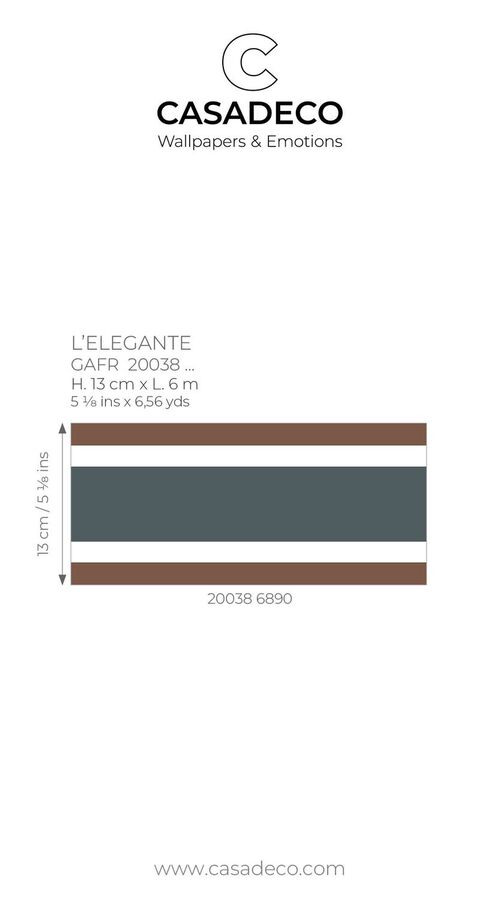 La frise L'Élégante de la collection Galons et Frises par Casadeco présente une alternance harmonieuse de plusieurs bandes alliant subtilité et élégance.