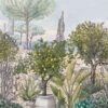 Panoramique Baux de Provence de la collection Azur par Caselio. Ce dernier évoque aux traits de crayon délicats et aux couleurs douces, les paysages méditerranéens des gravures d’antan.