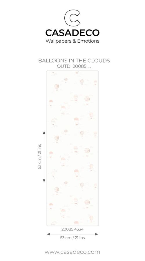 Papier peint Balloons in the Clouds de la collection Once Upon a Time par Casadeco aux motifs de montgolfières évoque l'aventure avec un grand départ.