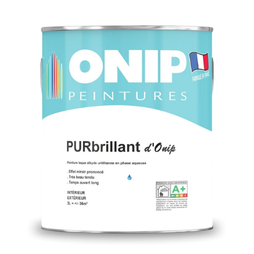 PURbrillant de la marque Onip est une peinture laque de finition brillante qui protège et décore les murs, plafonds et les boiseries.