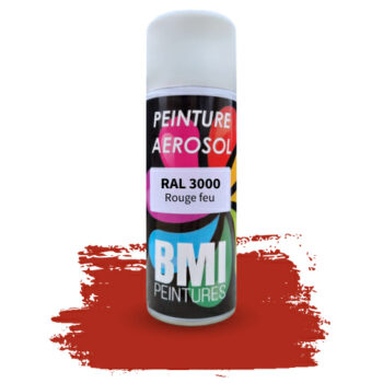 Peinture aérosol monocouche, RAL 3000 rouge feu, anticorrosion, à séchage rapide et avec une bonne résistance aux intempéries.