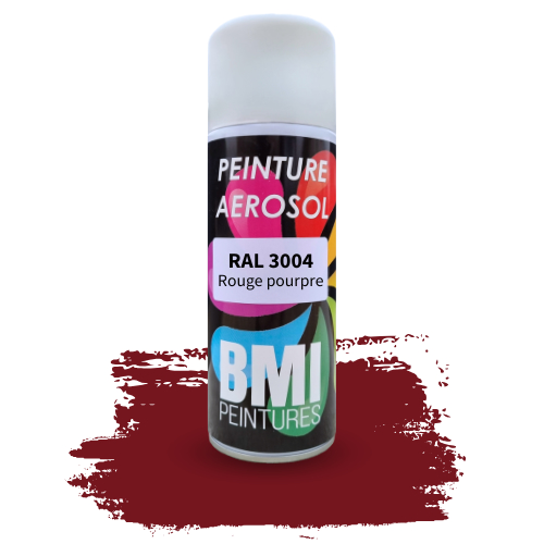 Peinture aérosol monocouche, RAL 3004 rouge pourpre, anticorrosion, à séchage rapide et avec une bonne résistance aux intempéries.