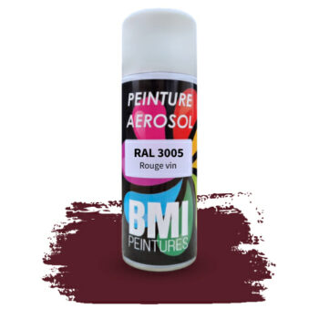 Peinture aérosol monocouche, RAL 3005 rouge vin, anticorrosion, à séchage rapide et avec une bonne résistance aux intempéries.