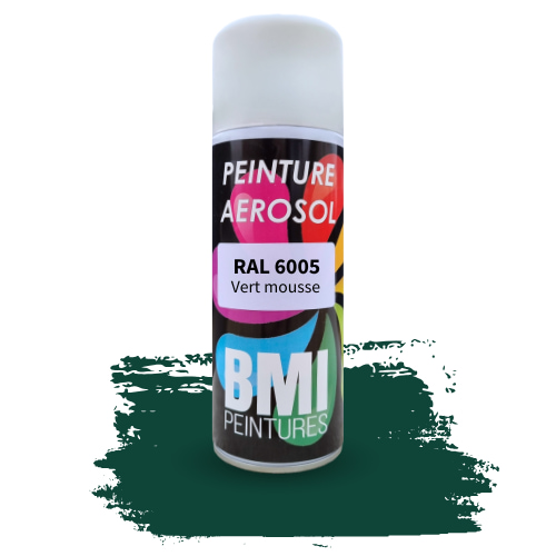 Peinture aérosol monocouche, RAL 6005 vert mousse, anticorrosion, à séchage rapide et avec une bonne résistance aux intempéries.