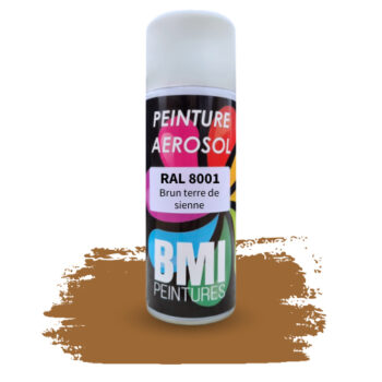 Peinture aérosol monocouche, RAL 8001 brun terre de sienne anticorrosion, à séchage rapide et avec une bonne résistance aux intempéries.