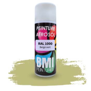 Peinture aérosol monocouche, RAL 1000 beige vert anticorrosion, à séchage rapide et avec une bonne résistance aux intempéries.