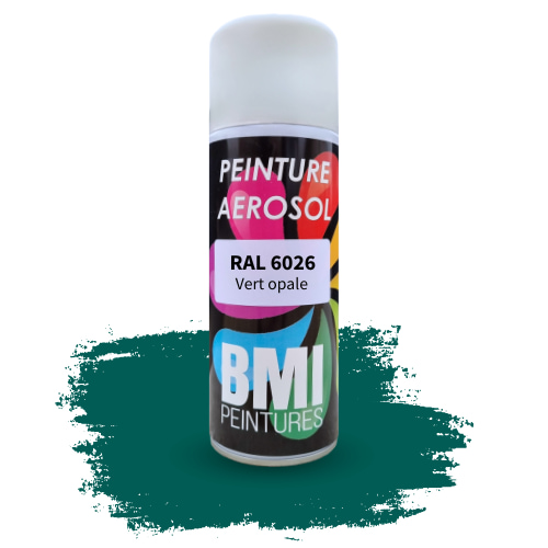 Peinture aérosol monocouche, RAL 6026 vert opale anticorrosion, à séchage rapide et avec une bonne résistance aux intempéries.