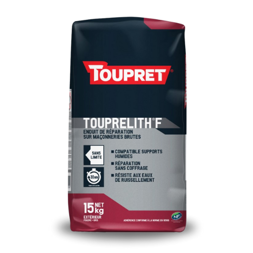 L'enduit en poudre Touprelith® F est un enduit destiné à la réparation des maçonneries brutes en extérieur, il s'applique manuellement.