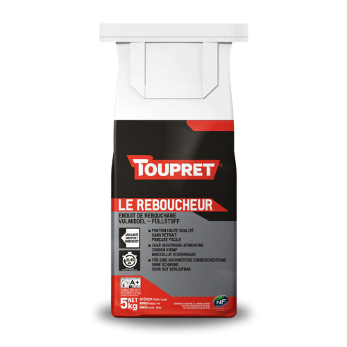 L'enduit en poudre Toupret Le Reboucheur est spécialement conçu pour le rebouchage en intérieur, il s'applique manuellement. Conditionnement : 5 kg