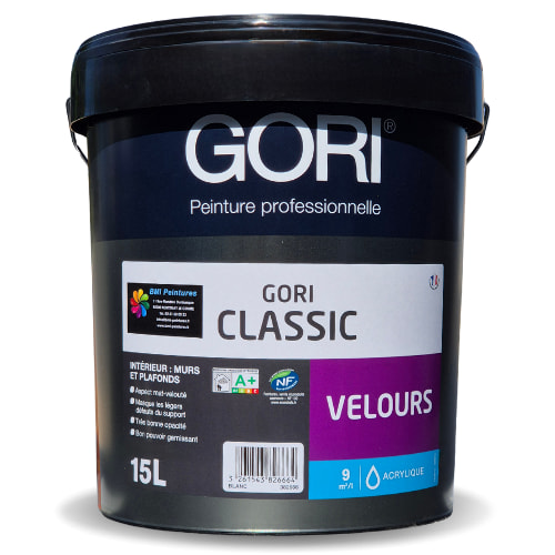 La Gori Classic Velours est une peinture mate-veloutée de finition pour murs et plafonds intérieurs. Elle a une belle blancheur et une bonne opacité.