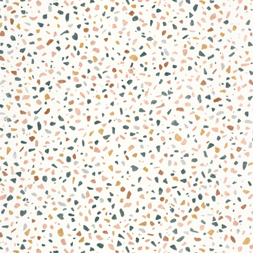 Papier peint Granito de la collection Kitchen Box par Caselio avec effet terrazzo minéral en trompe-l’œil, pour des espaces chics, modernes et lumineux.