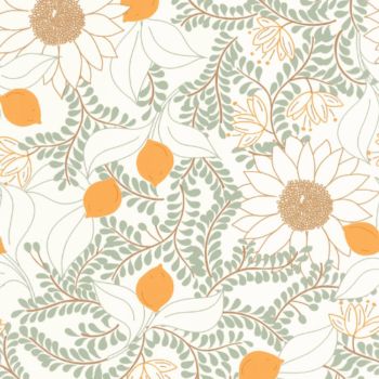 Papier peint Sunflower de la collection Kitchen Box par Caselio met en avant de grandes fleurs méditerranéennes idéal pour une cuisine ensoleillée.