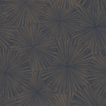 Papier peint Casadeco Hélios, un motif rayonnant évoquant soleils ou feux d’artifice, dans une palette lumineuse du blanc craie au bleu encre.