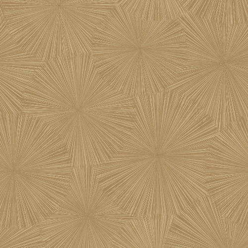 Papier peint Casadeco Hélios, un motif rayonnant évoquant soleils ou feux d’artifice, dans une palette lumineuse du blanc craie au bleu encre.