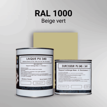Laque polyuréthane professionnelle en RAL 1000 Beige vert pour vos supports bruts. Finition durable, haute adhérence et séchage rapide.