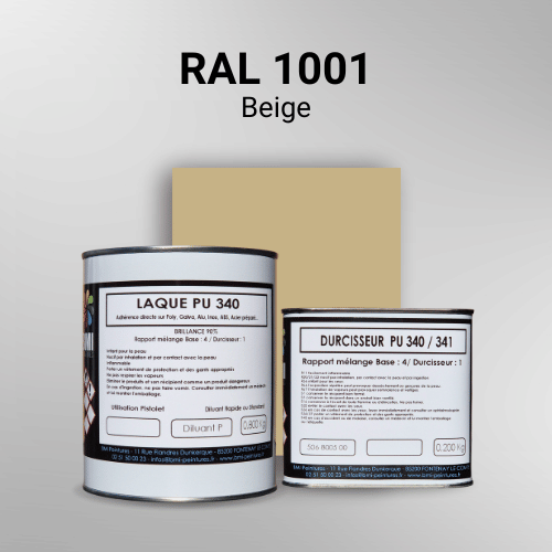 Laque polyuréthane professionnelle en RAL 1001 Beige pour vos supports bruts. Finition durable, haute adhérence et séchage rapide.