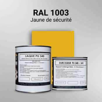 Laque polyuréthane professionnelle en RAL 1003 Jaune de sécurité pour vos supports bruts. Finition durable, haute adhérence et séchage rapide.