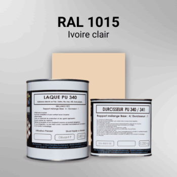 Laque polyuréthane professionnelle en RAL 1015 Ivoire clair pour vos supports bruts. Finition durable, haute adhérence et séchage rapide.