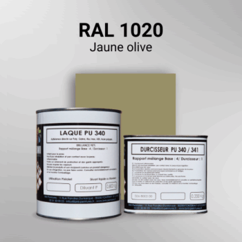 Laque polyuréthane professionnelle en RAL 1020 Jaune olive pour vos supports bruts. Finition durable, haute adhérence et séchage rapide.