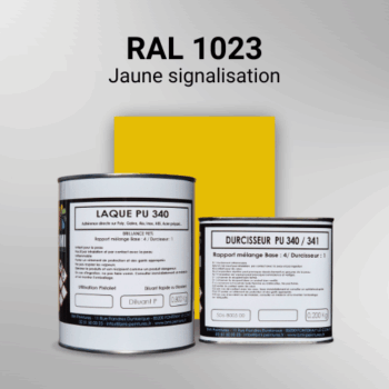 Laque polyuréthane professionnelle en RAL 1023 Jaune signalisation pour vos supports bruts. Finition durable, haute adhérence et séchage rapide.