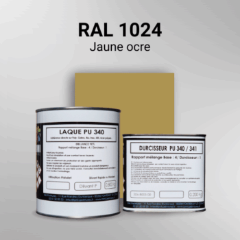 Laque polyuréthane professionnelle en RAL 1024 Jaune ocre pour vos supports bruts. Finition durable, haute adhérence et séchage rapide.