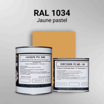 Laque polyuréthane professionnelle en RAL 1034 Jaune pastel pour vos supports bruts. Finition durable, haute adhérence et séchage rapide.